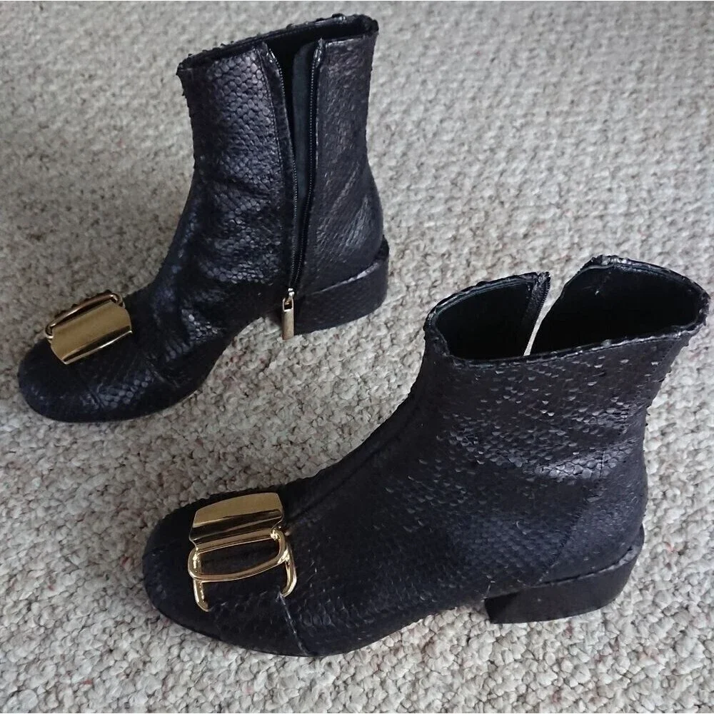 TIBI Wyatt embossed Buckle leather ankle Booties In Black size 5.5
